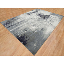 Load image into Gallery viewer, 10&#39;1&quot;x14&#39;1&quot; Black With Touches Of Ivory, Hand Knotted Modern Abstract Design, Wool And Silk, Oriental Rug FWR391320