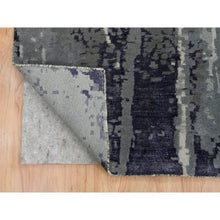 Load image into Gallery viewer, 10&#39;1&quot;x14&#39;1&quot; Black With Touches Of Ivory, Hand Knotted Modern Abstract Design, Wool And Silk, Oriental Rug FWR391320