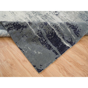 10'1"x14'1" Black With Touches Of Ivory, Hand Knotted Modern Abstract Design, Wool And Silk, Oriental Rug FWR391320