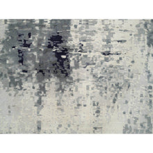 Load image into Gallery viewer, 10&#39;1&quot;x14&#39;1&quot; Black With Touches Of Ivory, Hand Knotted Modern Abstract Design, Wool And Silk, Oriental Rug FWR391320