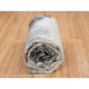 10'1"x14'1" Black With Touches Of Ivory, Hand Knotted Modern Abstract Design, Wool And Silk, Oriental Rug FWR391320