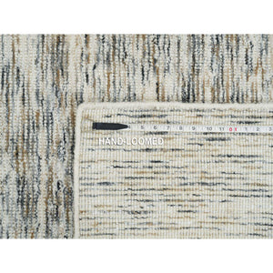 6'3"x9'1" Earth Tone Colors, Pure Wool, Hand Loomed, Modern Striae Design, Soft To The Touch Oriental Rug FWR391362