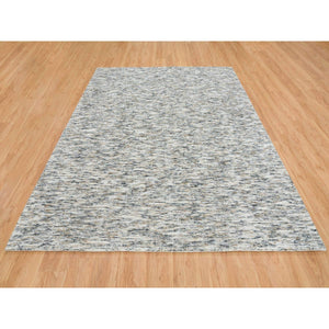8'3"x10' Earth Tone Colors, Pure Wool, Hand Loomed, Modern Striae Design, Soft to the Touch Oriental Rug FWR391398