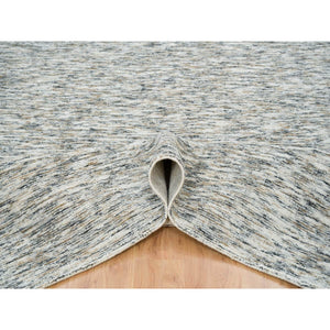 8'3"x10' Earth Tone Colors, Pure Wool, Hand Loomed, Modern Striae Design, Soft to the Touch Oriental Rug FWR391398