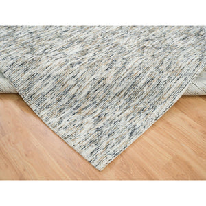 8'3"x10' Earth Tone Colors, Pure Wool, Hand Loomed, Modern Striae Design, Soft to the Touch Oriental Rug FWR391398