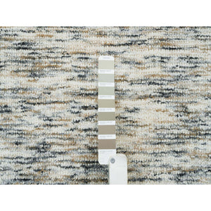8'3"x10' Earth Tone Colors, Pure Wool, Hand Loomed, Modern Striae Design, Soft to the Touch Oriental Rug FWR391398