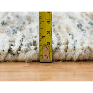 8'3"x10' Earth Tone Colors, Pure Wool, Hand Loomed, Modern Striae Design, Soft to the Touch Oriental Rug FWR391398