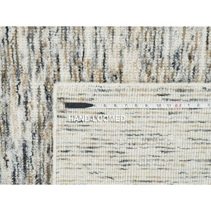 8'3"x10' Earth Tone Colors, Pure Wool, Hand Loomed, Modern Striae Design, Soft to the Touch Oriental Rug FWR391398