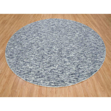 Load image into Gallery viewer, 12&#39;x12&#39; Blue And Ivory, Modern Striae Design Soft Pile, Pure Wool Hand Loomed, Round Oriental Rug FWR391434