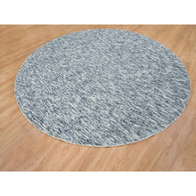 Load image into Gallery viewer, 12&#39;x12&#39; Blue and Ivory, Modern Striae Design Soft Pile, Pure Wool Hand Loomed, Round Oriental Rug FWR391434