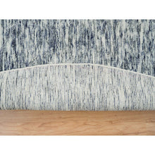 Load image into Gallery viewer, 12&#39;x12&#39; Blue and Ivory, Modern Striae Design Soft Pile, Pure Wool Hand Loomed, Round Oriental Rug FWR391434