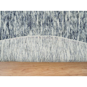 12'x12' Blue and Ivory, Modern Striae Design Soft Pile, Pure Wool Hand Loomed, Round Oriental Rug FWR391434