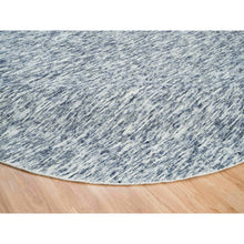 Load image into Gallery viewer, 12&#39;x12&#39; Blue And Ivory, Modern Striae Design Soft Pile, Pure Wool Hand Loomed, Round Oriental Rug FWR391434