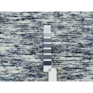 12'x12' Blue and Ivory, Modern Striae Design Soft Pile, Pure Wool Hand Loomed, Round Oriental Rug FWR391434