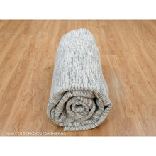 Load image into Gallery viewer, 12&#39;x12&#39; Blue And Ivory, Modern Striae Design Soft Pile, Pure Wool Hand Loomed, Round Oriental Rug FWR391434