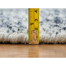 Load image into Gallery viewer, 12&#39;x12&#39; Blue And Ivory, Modern Striae Design Soft Pile, Pure Wool Hand Loomed, Round Oriental Rug FWR391434