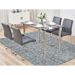 8'1"x10' Blue and Ivory, Hand Loomed Modern Striae Design, Soft Pile Pure Wool, Oriental Rug FWR391446