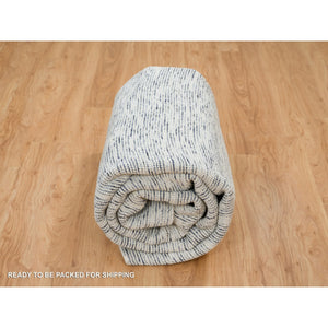 8'1"x10' Blue and Ivory, Hand Loomed Modern Striae Design, Soft Pile Pure Wool, Oriental Rug FWR391446