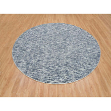 Load image into Gallery viewer, 10&#39;x10&#39; Blue And Ivory, Soft To The Touch Pure Wool, Hand Loomed Modern Striae Design, Round Oriental Rug FWR391452