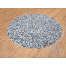 Load image into Gallery viewer, 10&#39;x10&#39; Blue And Ivory, Soft To The Touch Pure Wool, Hand Loomed Modern Striae Design, Round Oriental Rug FWR391452