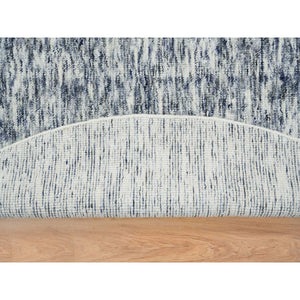 10'x10' Blue And Ivory, Soft To The Touch Pure Wool, Hand Loomed Modern Striae Design, Round Oriental Rug FWR391452