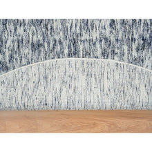 Load image into Gallery viewer, 10&#39;x10&#39; Blue And Ivory, Soft To The Touch Pure Wool, Hand Loomed Modern Striae Design, Round Oriental Rug FWR391452