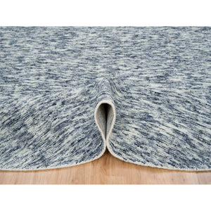 10'x10' Blue And Ivory, Soft To The Touch Pure Wool, Hand Loomed Modern Striae Design, Round Oriental Rug FWR391452
