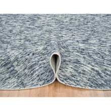 Load image into Gallery viewer, 10&#39;x10&#39; Blue And Ivory, Soft To The Touch Pure Wool, Hand Loomed Modern Striae Design, Round Oriental Rug FWR391452