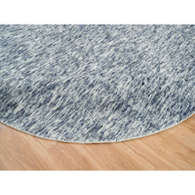 Load image into Gallery viewer, 10&#39;x10&#39; Blue And Ivory, Soft To The Touch Pure Wool, Hand Loomed Modern Striae Design, Round Oriental Rug FWR391452