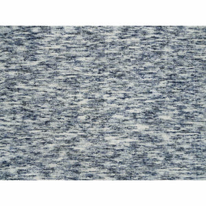 10'x10' Blue And Ivory, Soft To The Touch Pure Wool, Hand Loomed Modern Striae Design, Round Oriental Rug FWR391452