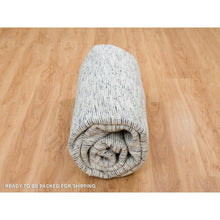 Load image into Gallery viewer, 10&#39;x10&#39; Blue And Ivory, Soft To The Touch Pure Wool, Hand Loomed Modern Striae Design, Round Oriental Rug FWR391452