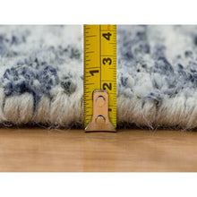 Load image into Gallery viewer, 10&#39;x10&#39; Blue And Ivory, Soft To The Touch Pure Wool, Hand Loomed Modern Striae Design, Round Oriental Rug FWR391452