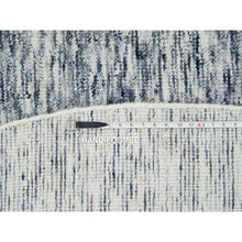 Load image into Gallery viewer, 10&#39;x10&#39; Blue And Ivory, Soft To The Touch Pure Wool, Hand Loomed Modern Striae Design, Round Oriental Rug FWR391452