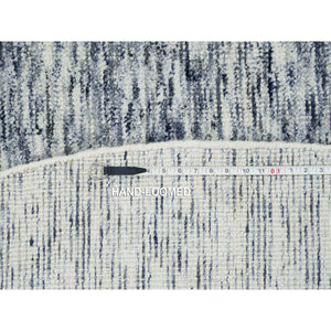 10'x10' Blue And Ivory, Soft To The Touch Pure Wool, Hand Loomed Modern Striae Design, Round Oriental Rug FWR391452