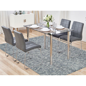 8'2"x10' Blue and Ivory, Pure Wool Hand Loomed, Modern Striae Design Soft to the Touch, Oriental Rug FWR391458