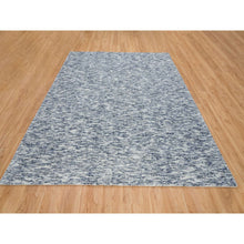 Load image into Gallery viewer, 8&#39;2&quot;x10&#39; Blue and Ivory, Pure Wool Hand Loomed, Modern Striae Design Soft to the Touch, Oriental Rug FWR391458