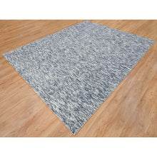 Load image into Gallery viewer, 8&#39;2&quot;x10&#39; Blue and Ivory, Pure Wool Hand Loomed, Modern Striae Design Soft to the Touch, Oriental Rug FWR391458