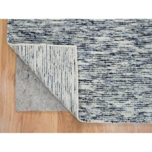 Load image into Gallery viewer, 8&#39;2&quot;x10&#39; Blue and Ivory, Pure Wool Hand Loomed, Modern Striae Design Soft to the Touch, Oriental Rug FWR391458