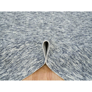 8'2"x10' Blue and Ivory, Pure Wool Hand Loomed, Modern Striae Design Soft to the Touch, Oriental Rug FWR391458