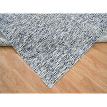 Load image into Gallery viewer, 8&#39;2&quot;x10&#39; Blue and Ivory, Pure Wool Hand Loomed, Modern Striae Design Soft to the Touch, Oriental Rug FWR391458