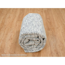 Load image into Gallery viewer, 8&#39;2&quot;x10&#39; Blue and Ivory, Pure Wool Hand Loomed, Modern Striae Design Soft to the Touch, Oriental Rug FWR391458