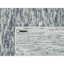 Load image into Gallery viewer, 8&#39;2&quot;x10&#39; Blue and Ivory, Pure Wool Hand Loomed, Modern Striae Design Soft to the Touch, Oriental Rug FWR391458