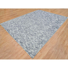Load image into Gallery viewer, 9&#39;x12&#39; Blue and Ivory, Modern Striae Design Soft to the Touch, Pure Wool Hand Loomed, Oriental Rug FWR391482