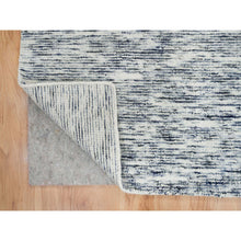 Load image into Gallery viewer, 9&#39;x12&#39; Blue and Ivory, Modern Striae Design Soft to the Touch, Pure Wool Hand Loomed, Oriental Rug FWR391482