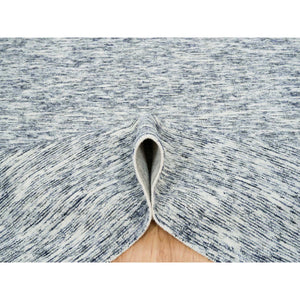 9'x12' Blue and Ivory, Modern Striae Design Soft to the Touch, Pure Wool Hand Loomed, Oriental Rug FWR391482