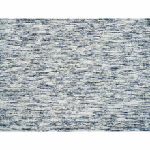 Load image into Gallery viewer, 9&#39;x12&#39; Blue and Ivory, Modern Striae Design Soft to the Touch, Pure Wool Hand Loomed, Oriental Rug FWR391482