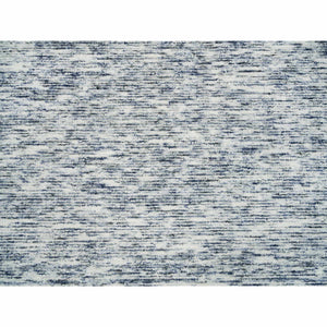 9'x12' Blue and Ivory, Modern Striae Design Soft to the Touch, Pure Wool Hand Loomed, Oriental Rug FWR391482