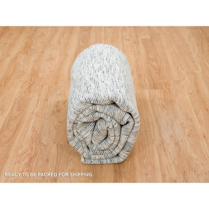 9'x12' Blue and Ivory, Modern Striae Design Soft to the Touch, Pure Wool Hand Loomed, Oriental Rug FWR391482