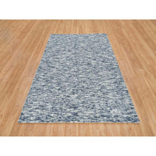 Load image into Gallery viewer, 6&#39;1&quot;x9&#39;1&quot; Blue And Ivory, Modern Striae Design Soft To The Touch, Pure Wool Hand Loomed, Oriental Rug FWR391494