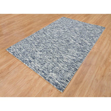 Load image into Gallery viewer, 6&#39;1&quot;x9&#39;1&quot; Blue And Ivory, Modern Striae Design Soft To The Touch, Pure Wool Hand Loomed, Oriental Rug FWR391494